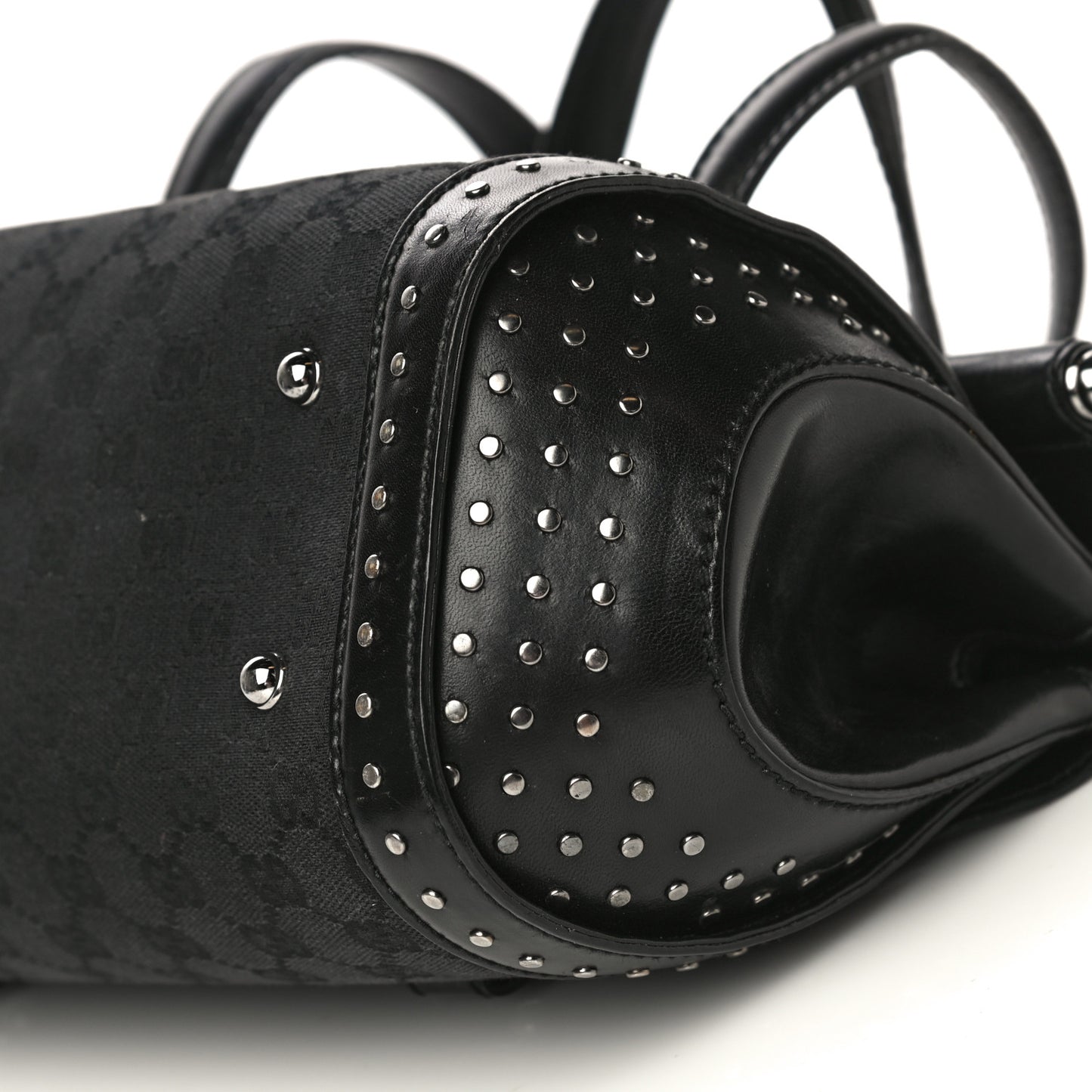 Monogram Studded Bamboo Bullet Satchel Black
