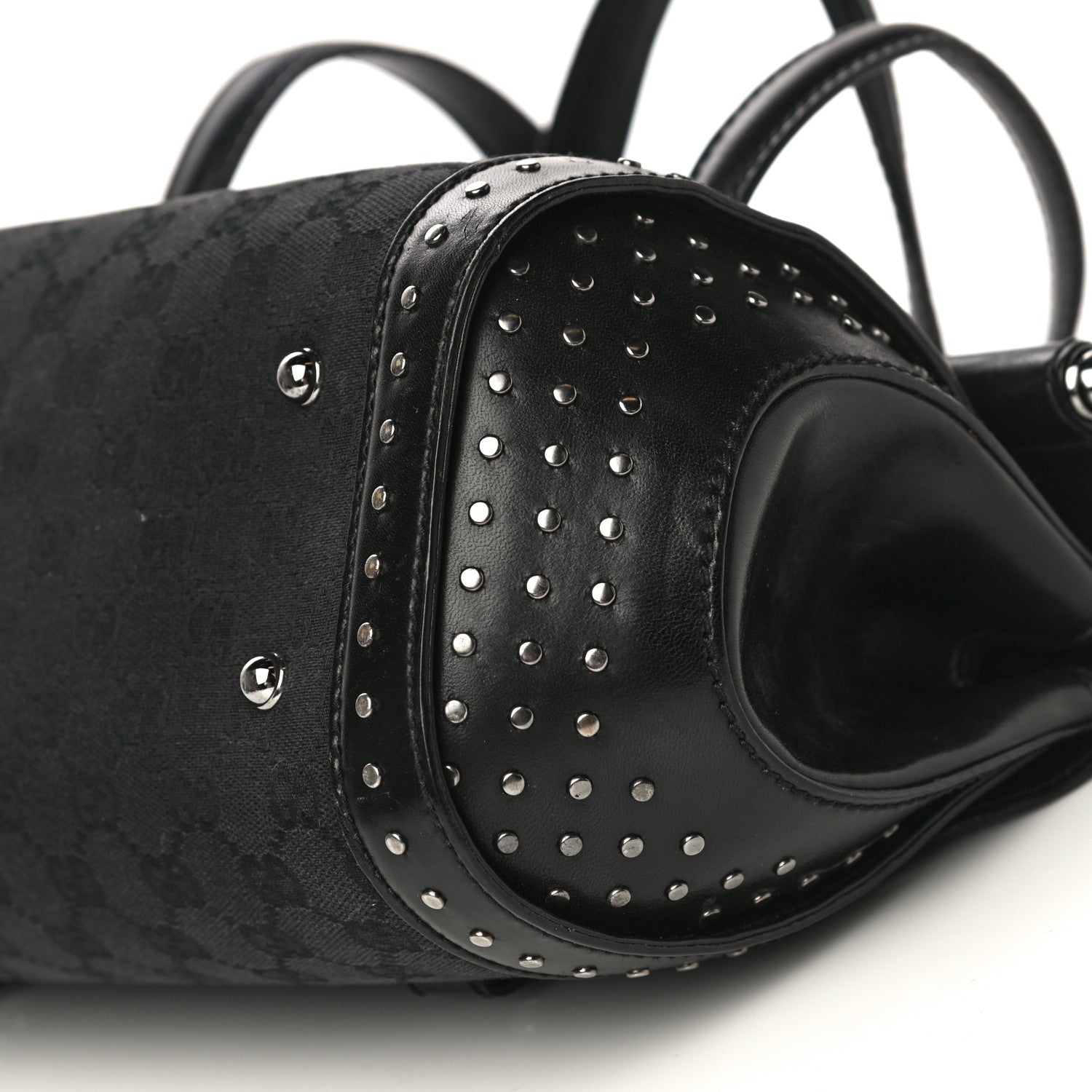 Gucci Monogram Studded Bamboo Bullet Satchel Black 8 of 16