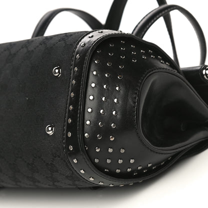 Gucci Monogram Studded Bamboo Bullet Satchel Black 8 of 16