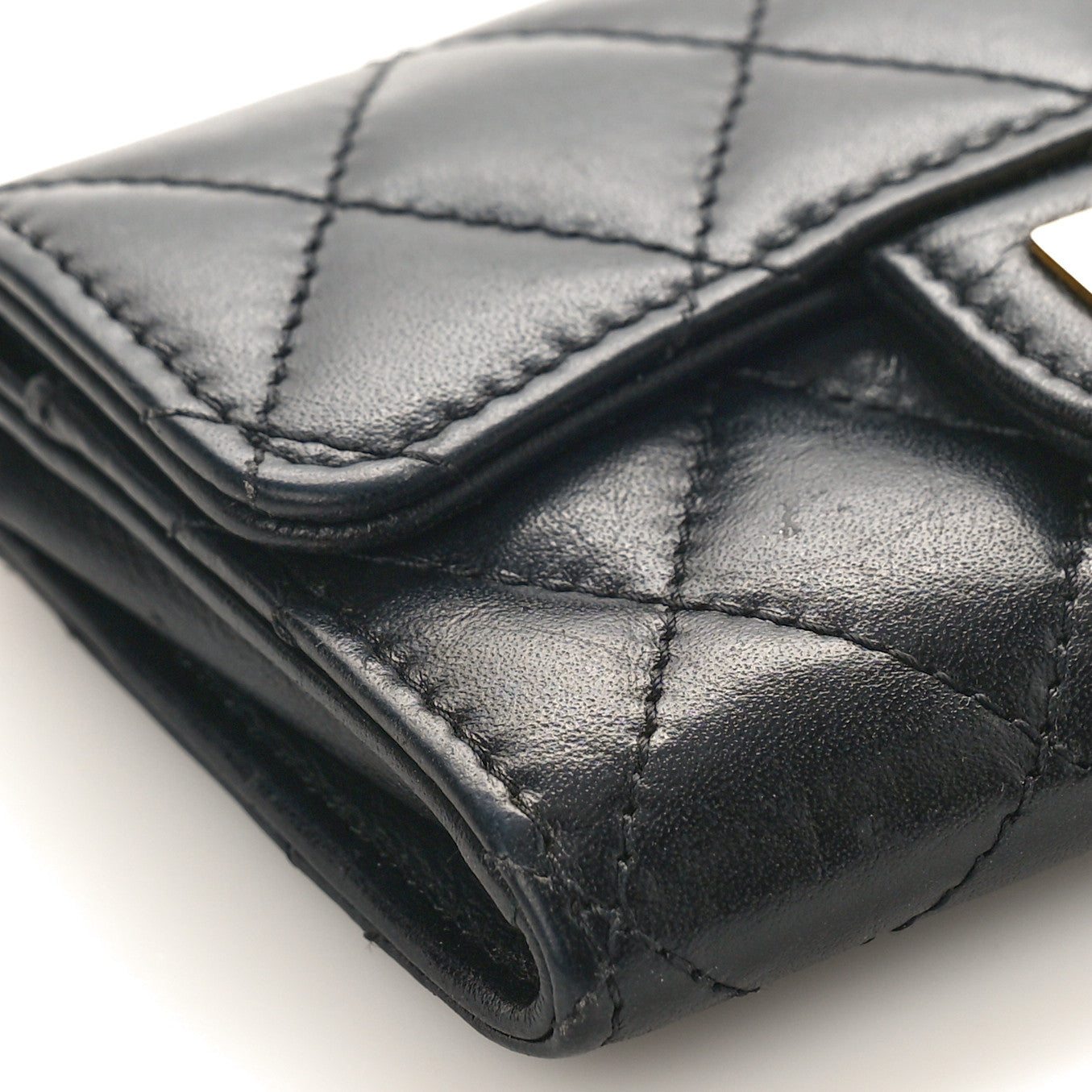 Aged Calfskin Quilted Reissue Flap Card Holder Black