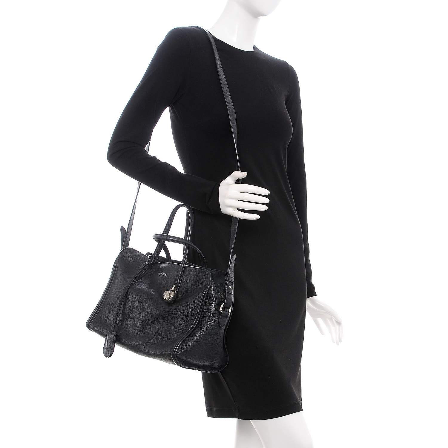 Alexander McQueen Pebbled Calfskin Small Skull Padlock Zip Around Tote Black 2 of 15