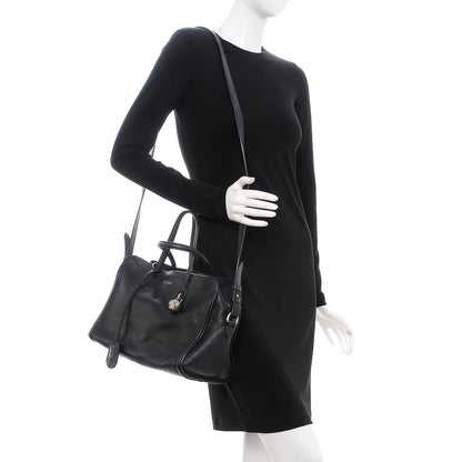 Alexander McQueen Pebbled Calfskin Small Skull Padlock Zip Around Tote Black 2 of 15