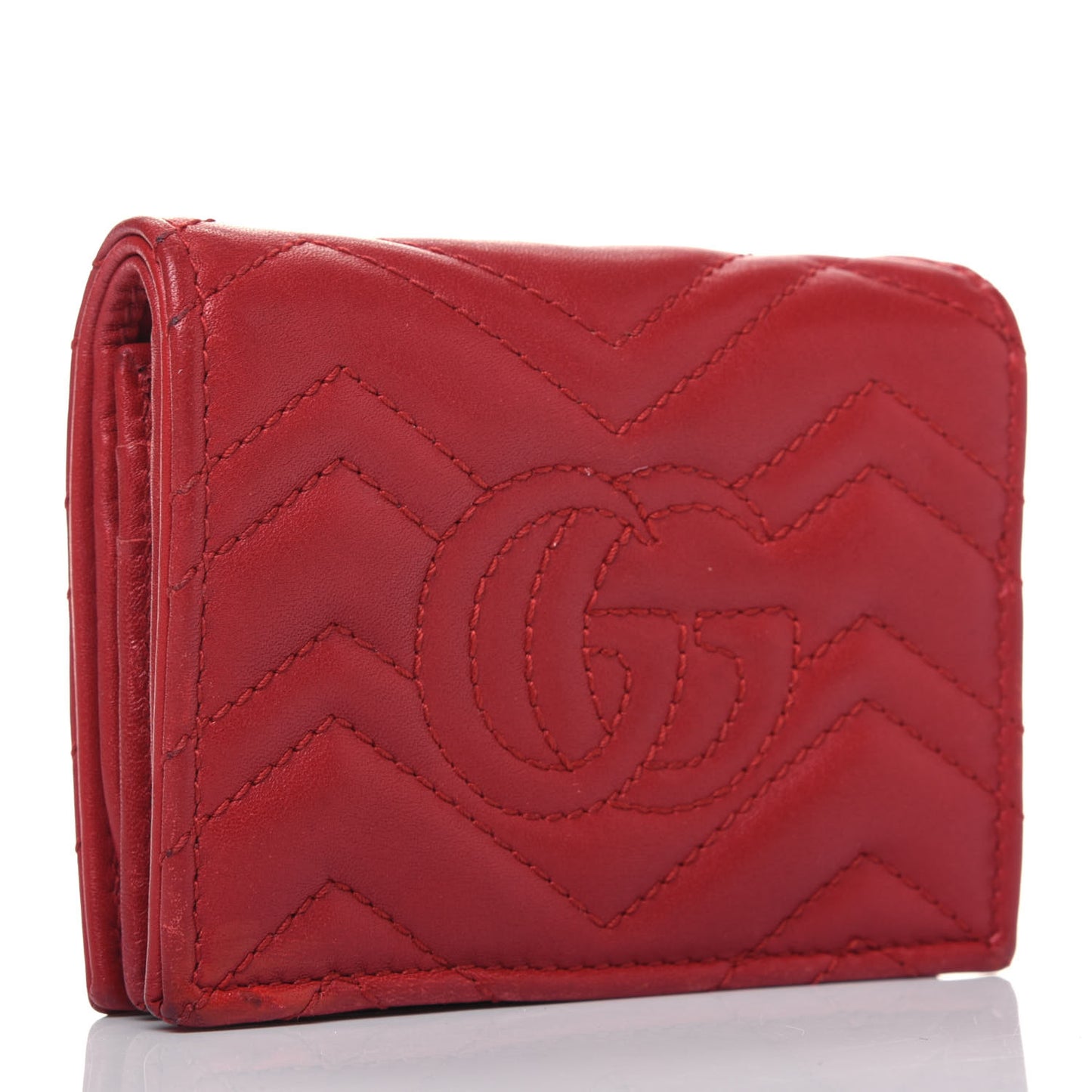 Calfskin Matelasse GG Marmont Card Case Wallet Hibiscus Red