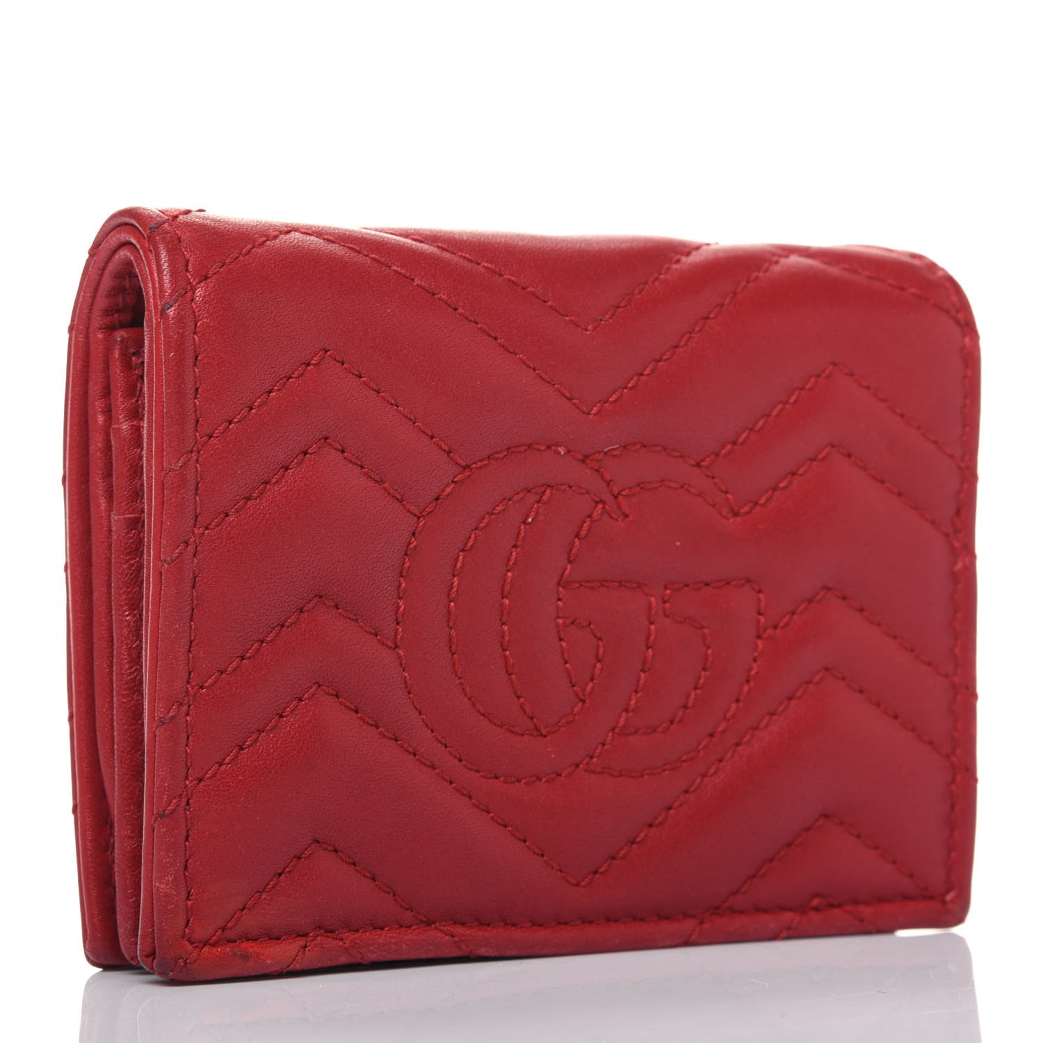 Gucci Calfskin Matelasse GG Marmont Card Case Wallet Hibiscus Red 3 of 19