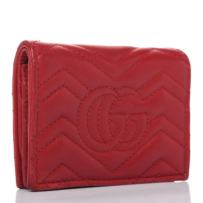 Gucci Calfskin Matelasse GG Marmont Card Case Wallet Hibiscus Red 3 of 19