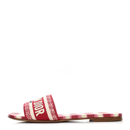 Christian Dior Canvas Embroidered Dway Mules Slide Sandals 38.5 Poppy Red 1 of 10