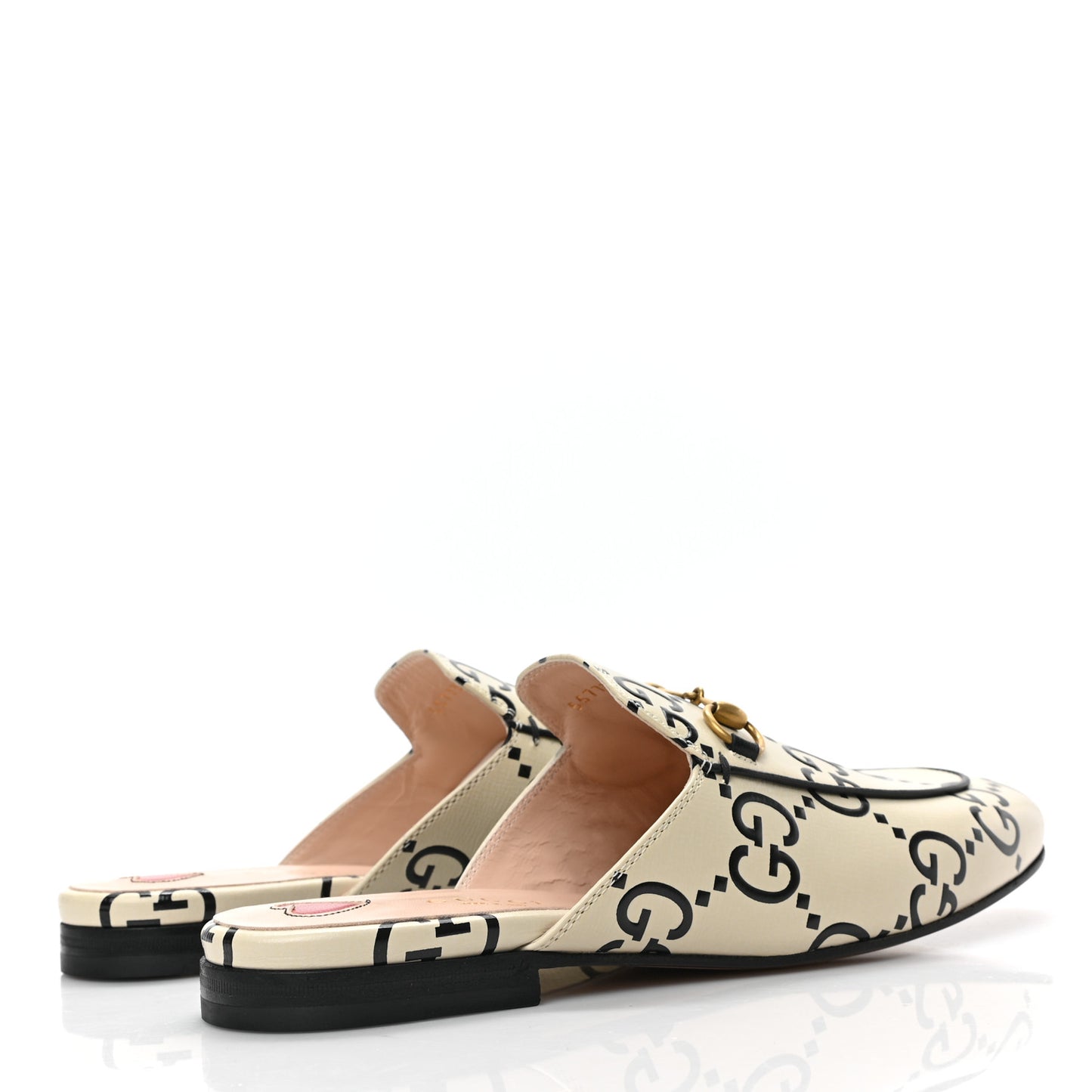 Azalea Calfskin GG Monogram Bi-Color Debossed Womens Princetown Slippers 39 White Black