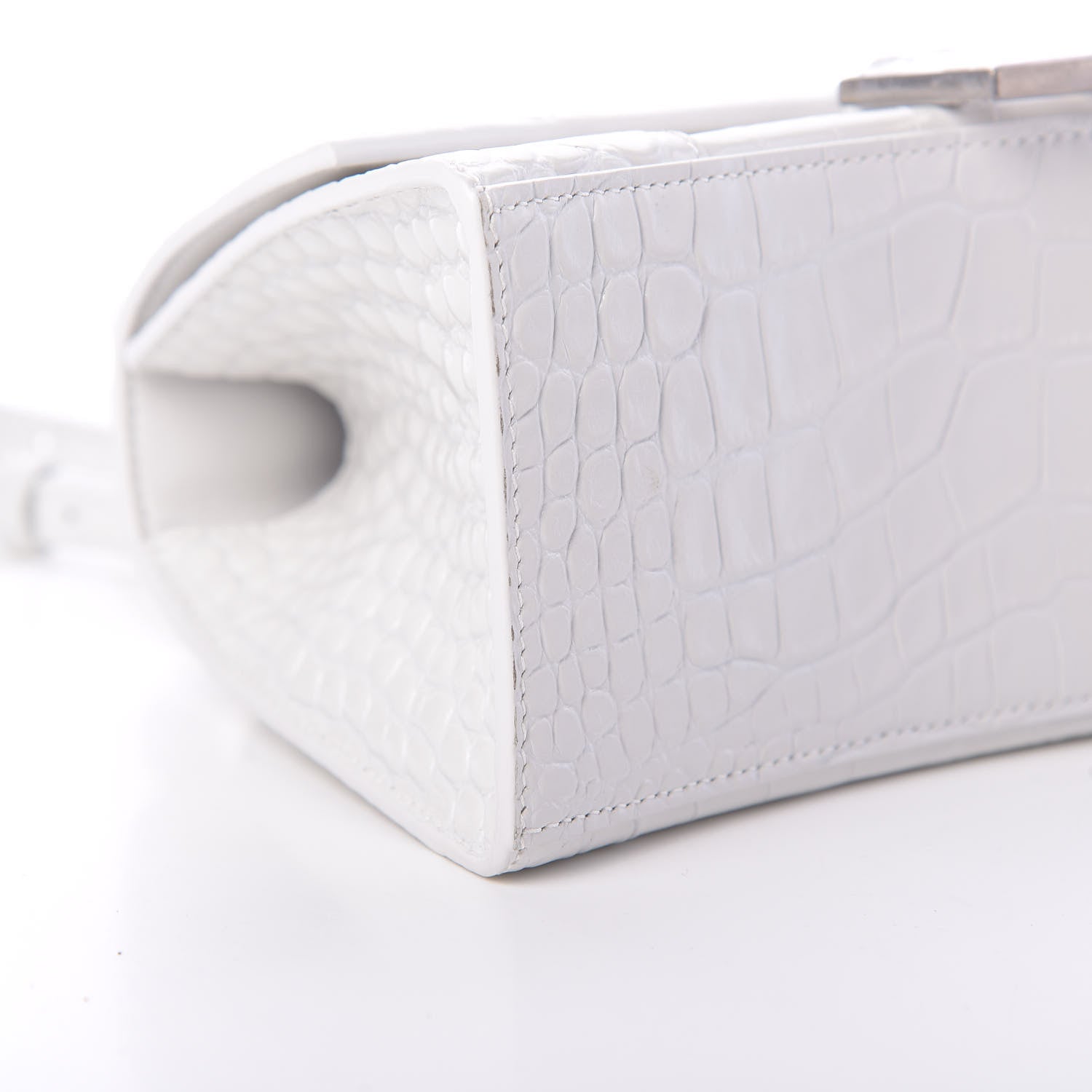 Balenciaga Calfskin Crocodile Embossed Small Hourglass Top Handle Bag White 9 of 13