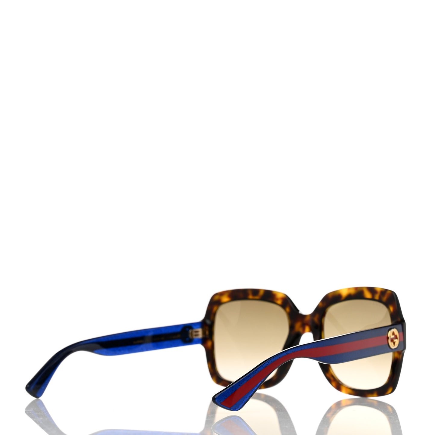 Acetate Square Frame Web Glitter Sunglasses GG0036S Brown Blue