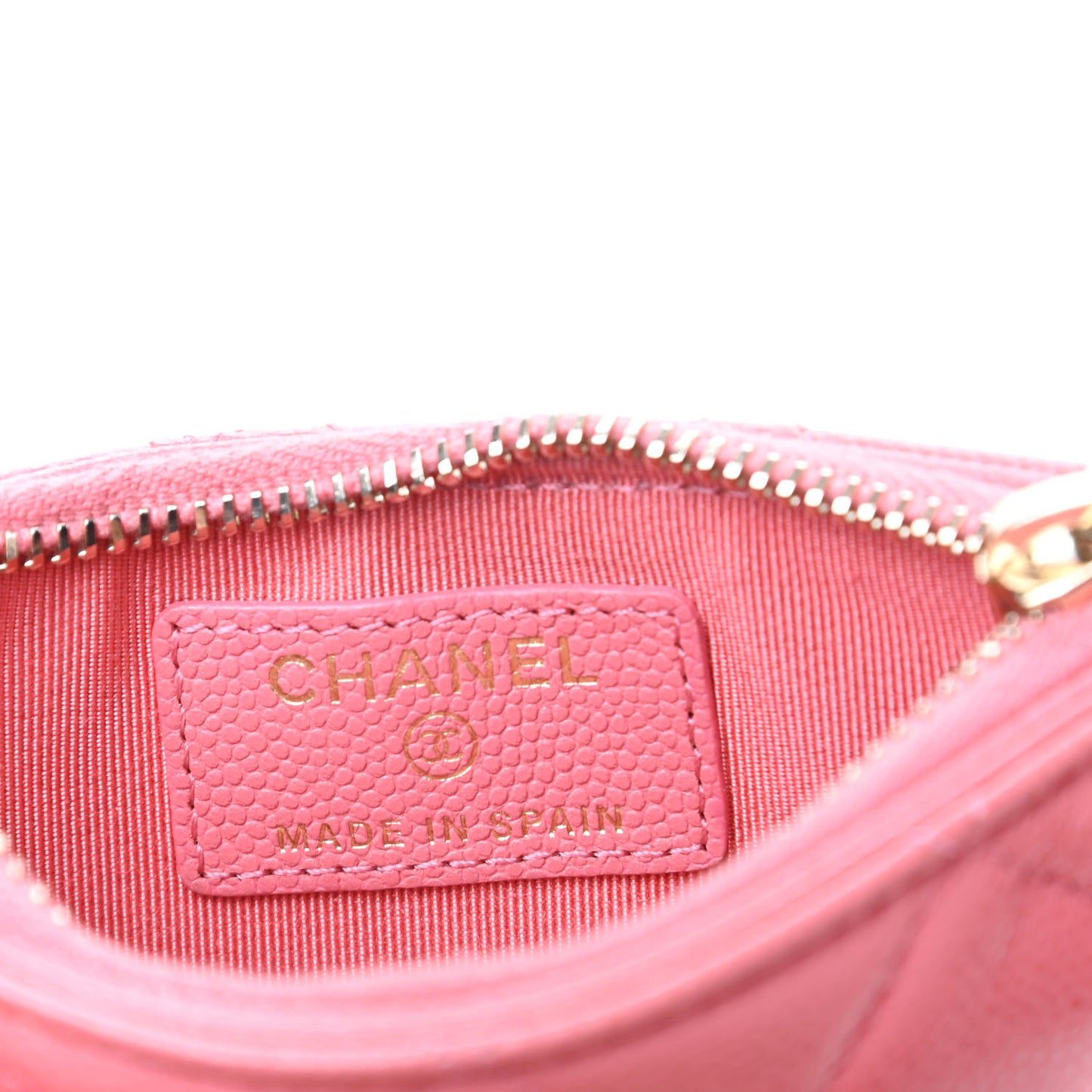 Caviar Quilted Flap Zip Card Holder Pink