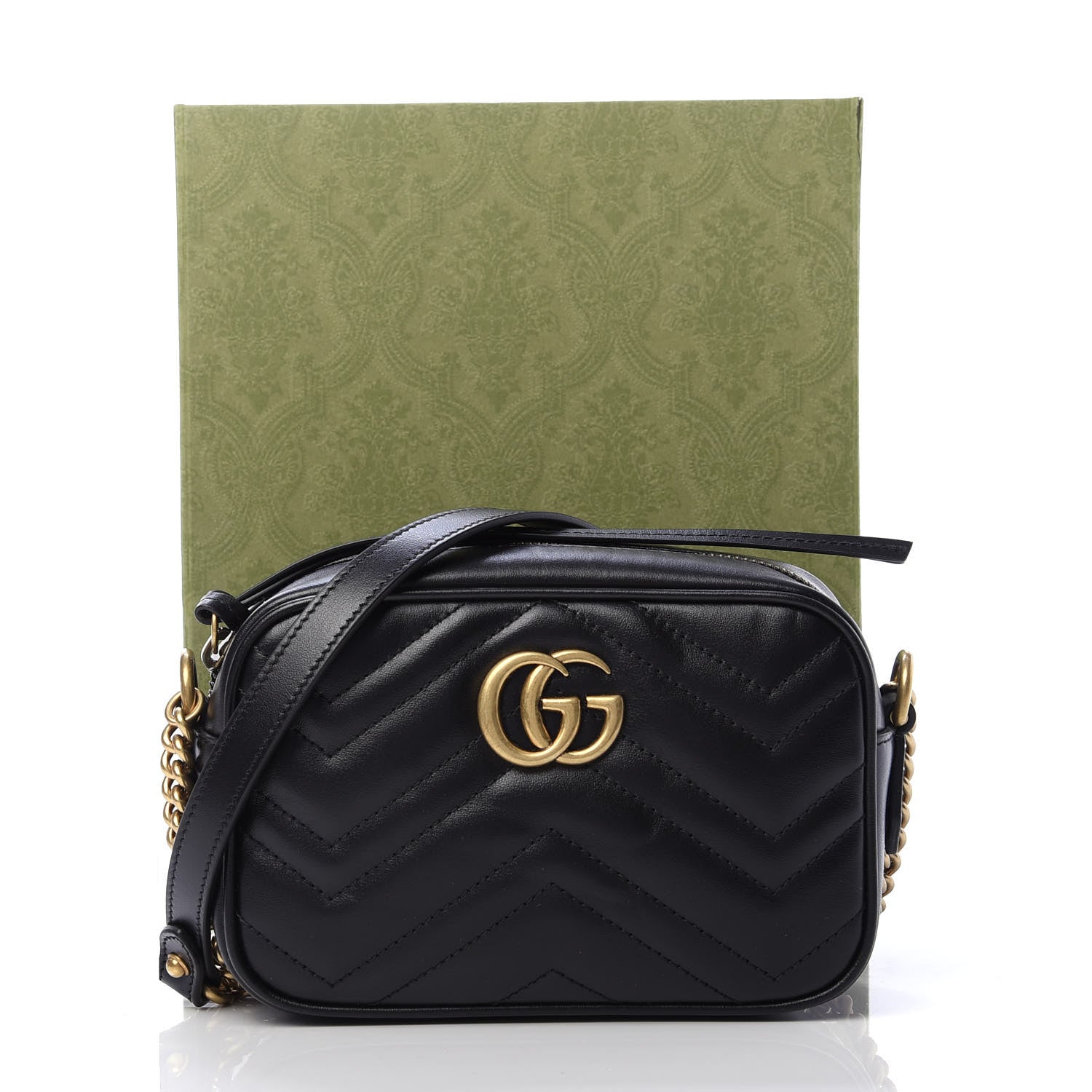 Gucci Calfskin Matelasse Mini GG Marmont Chain Shoulder Bag Black 12 of 12