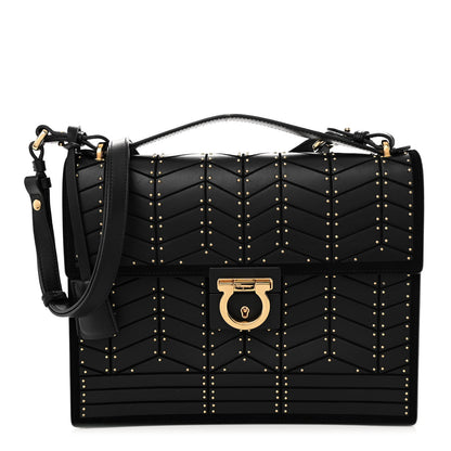 Salvatore Ferragamo Calfskin Suede Studded Aileen Shoulder Bag Black 1 of 14