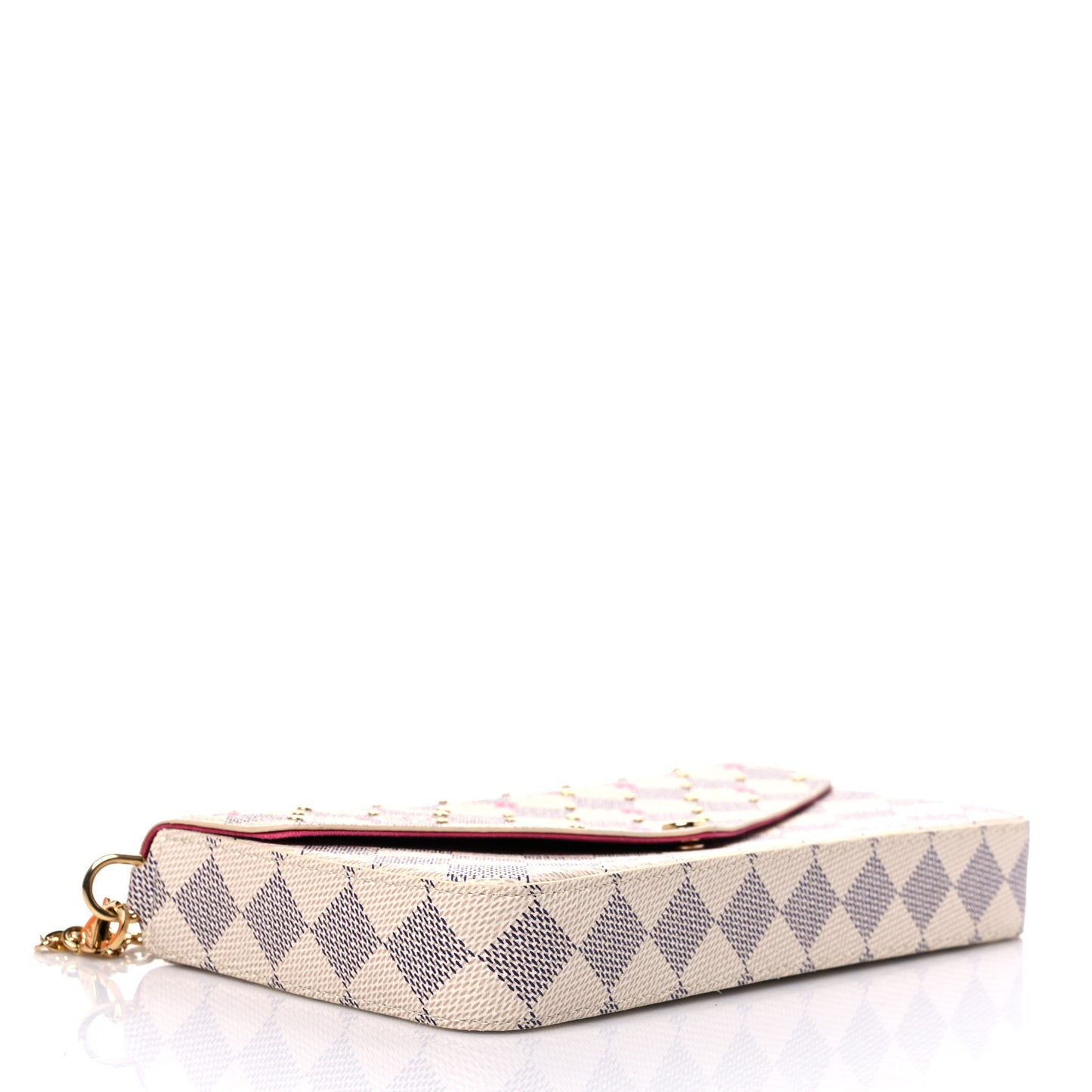 Damier Azur Studded Pochette Felicie Chain Wallet Fuchsia