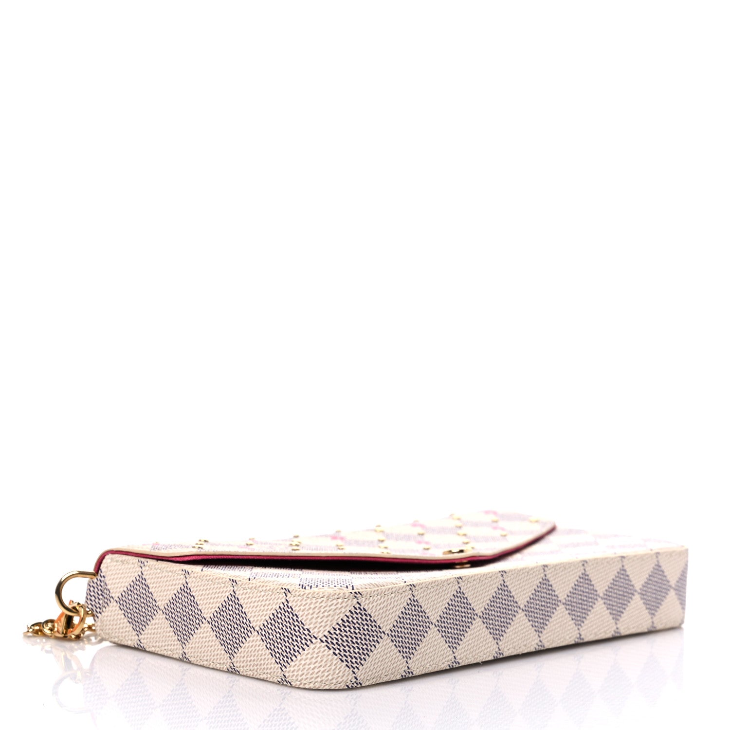 Louis Vuitton Damier Azur Studded Pochette Felicie Chain Wallet Fuchsia 5 of 10