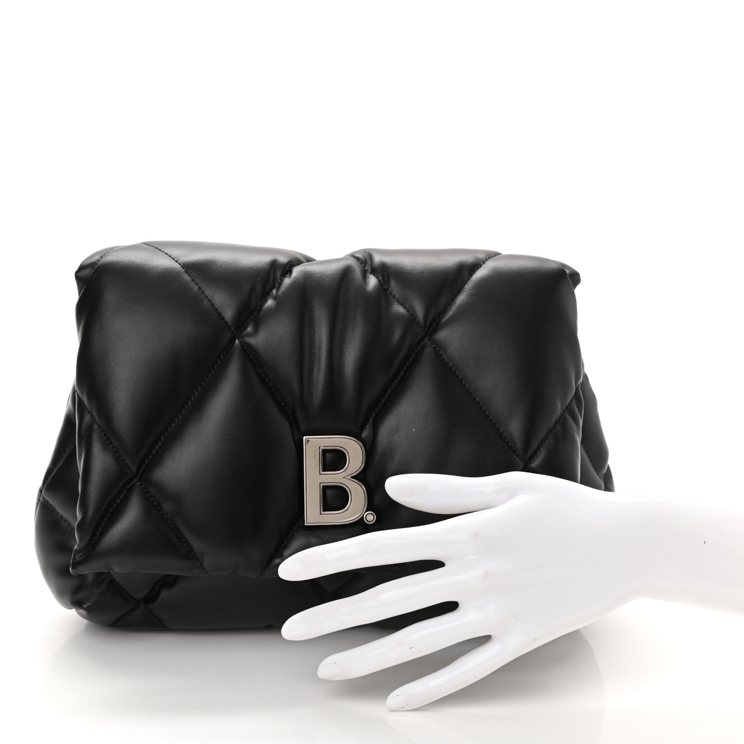 Balenciaga Nappa Calfskin Quilted Touch B Puffy Clutch Black 2 of 10