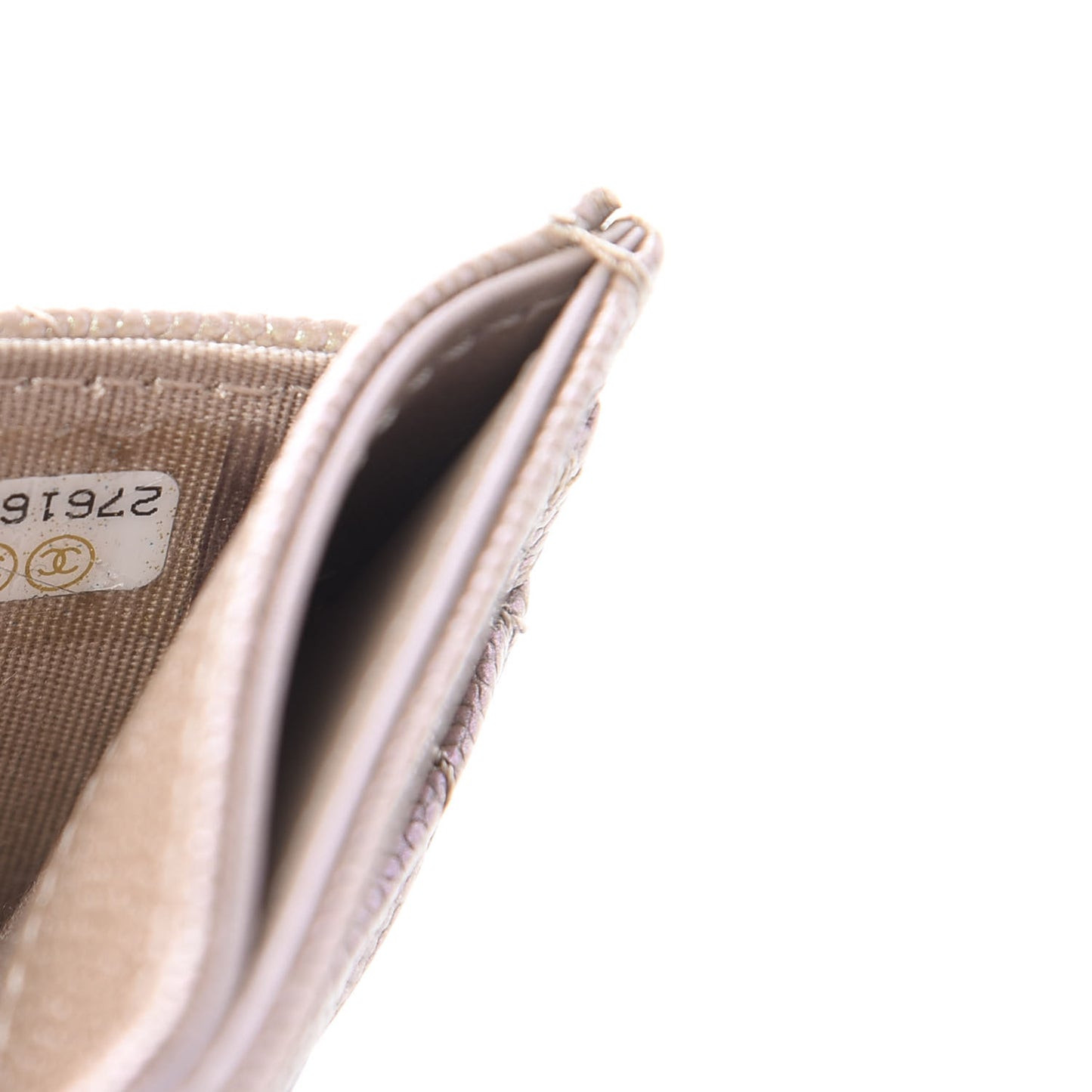 Iridescent Caviar Quilted Card Holder Beige