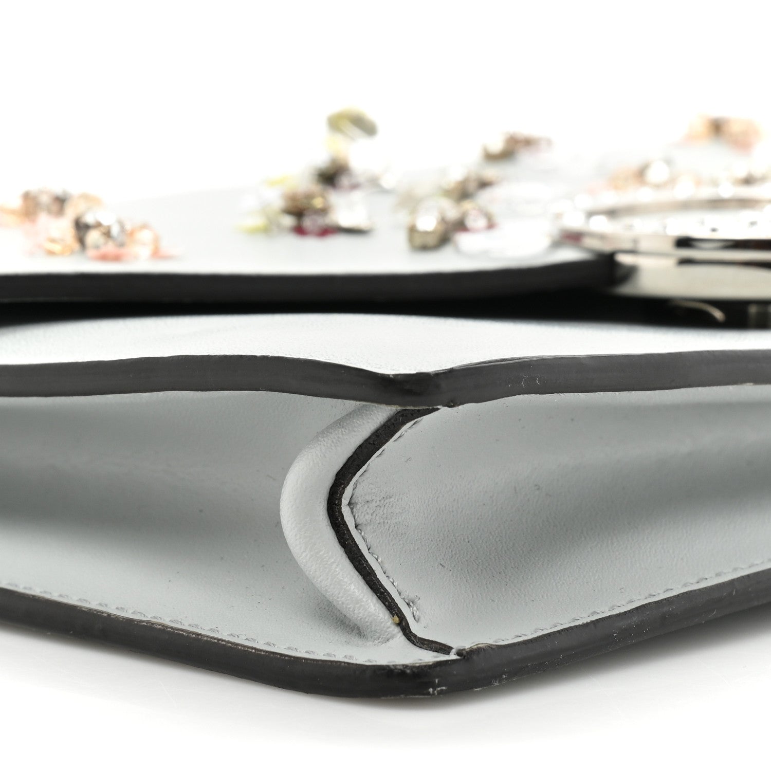 Fendi Vitello Liberty Crystal Embellished F is Fendi Medium Envelope Wallet on Chain Grigio Perla 10 of 14