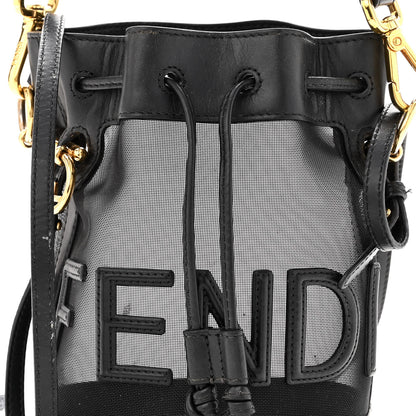 Fendi Mesh Vitello King F is Fendi Logo Embroidered Mini Mon Tresor Bucket Bag Black 7 of 13