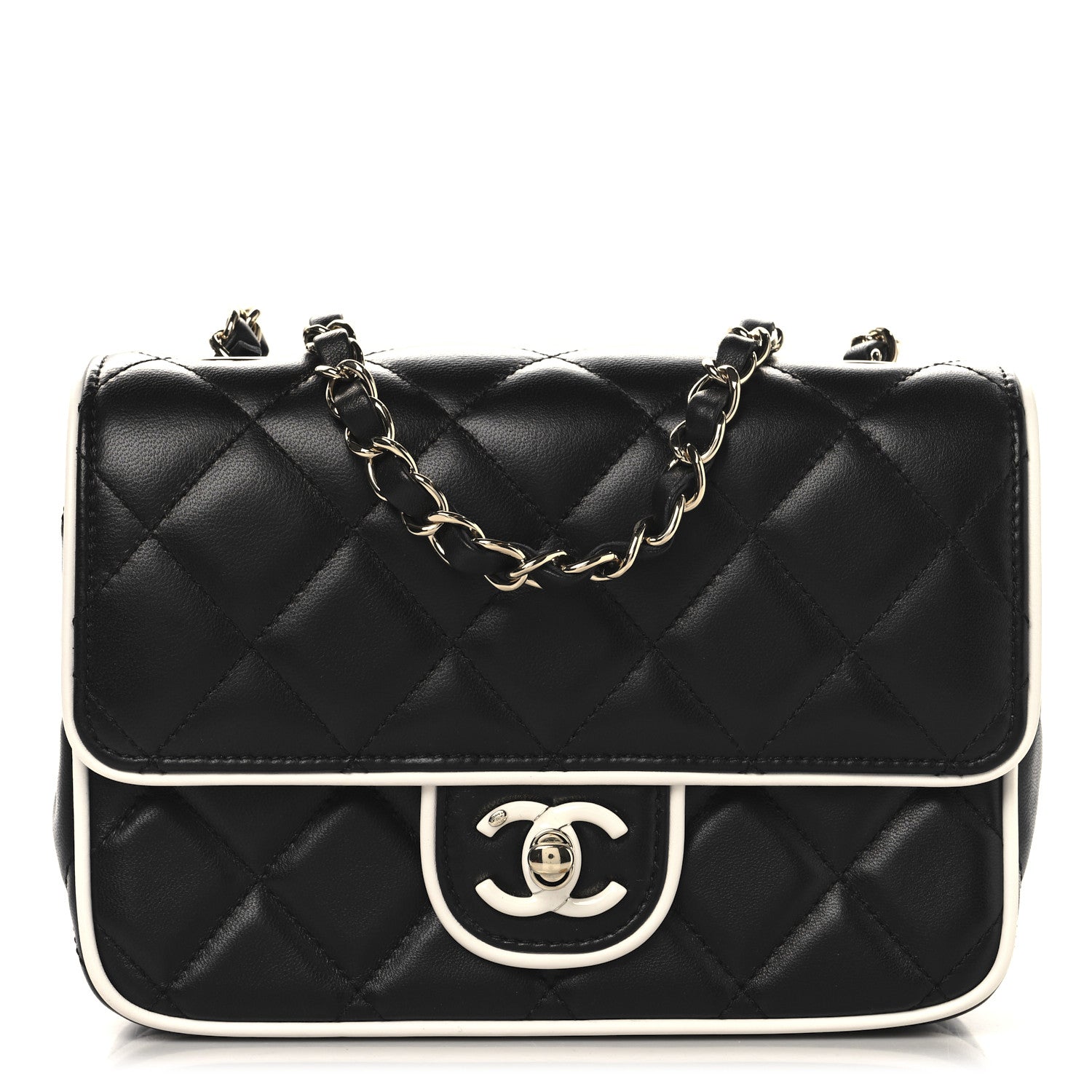 Chanel Lambskin Quilted Resin CC Mini Flap Bag Black White 1 of 11