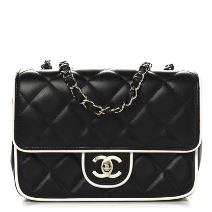 Chanel Lambskin Quilted Resin CC Mini Flap Bag Black White 1 of 11