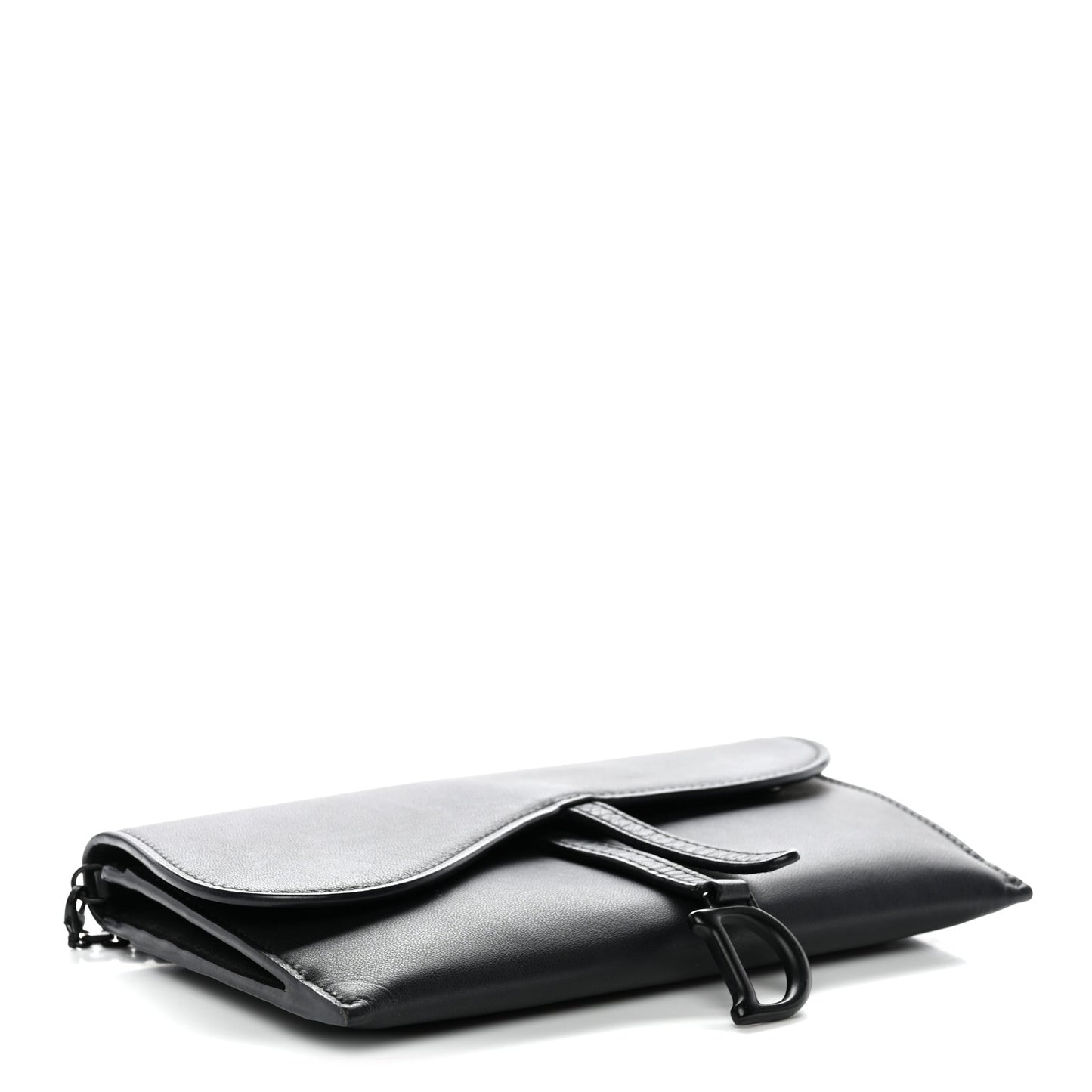 Ultra Matte Calfskin Saddle Chain Wallet Pouch Black