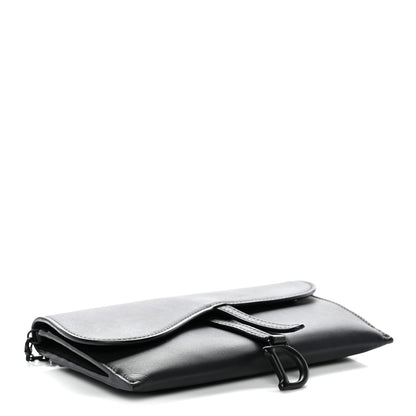 Christian Dior Ultra Matte Calfskin Saddle Chain Wallet Pouch Black 5 of 12