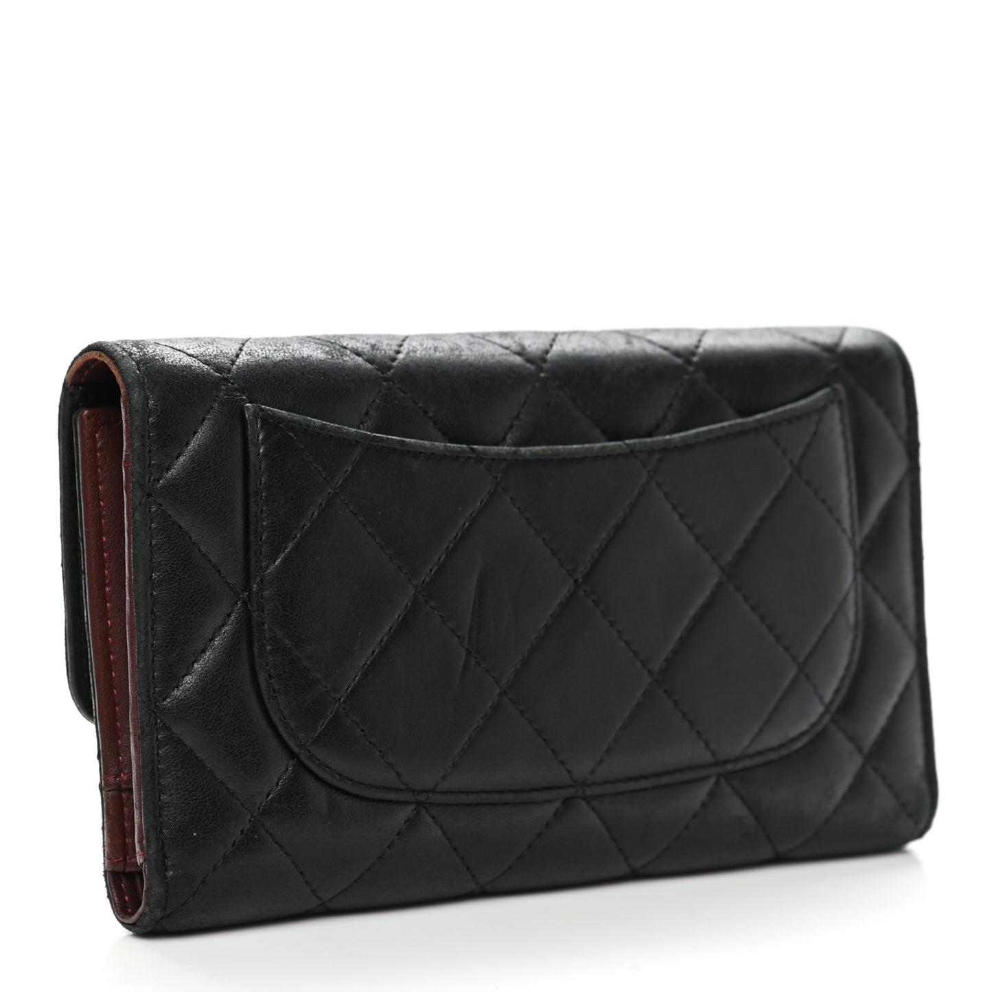 Lambskin Quilted Large Flap Wallet Black