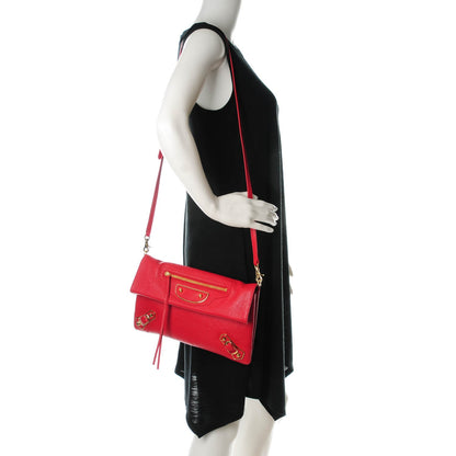 Balenciaga Chevre Gold Metallic Edge Hardware Envelope Clutch Rouge Grenade 2 of 16