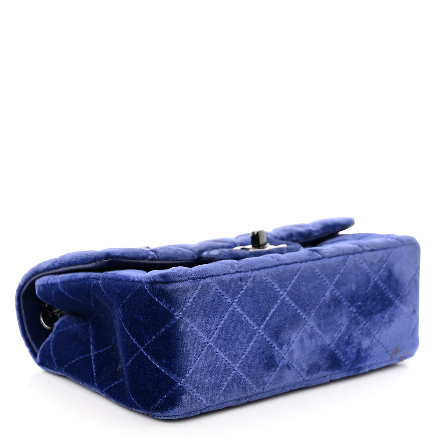 Velvet Quilted Mini Rectangular Flap Dark Blue