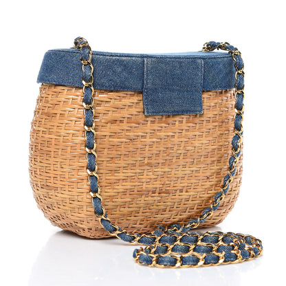 Chanel Denim Rattan Basket Shoulder Bag Blue 3 of 13
