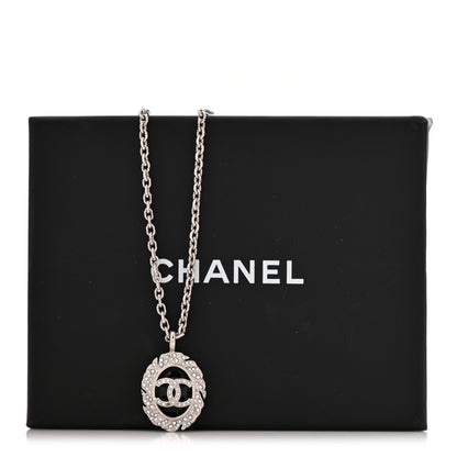 Chanel Metal Resin Crystal CC Oval Necklace Silver Black 5 of 5