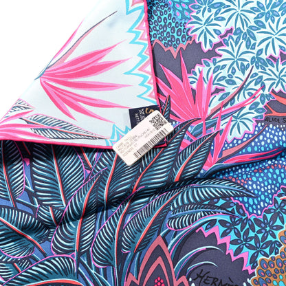 Hermes Silk Mountain Zebra Scarf 90 Turquoise Fuchsia Cobalt 2 of 6