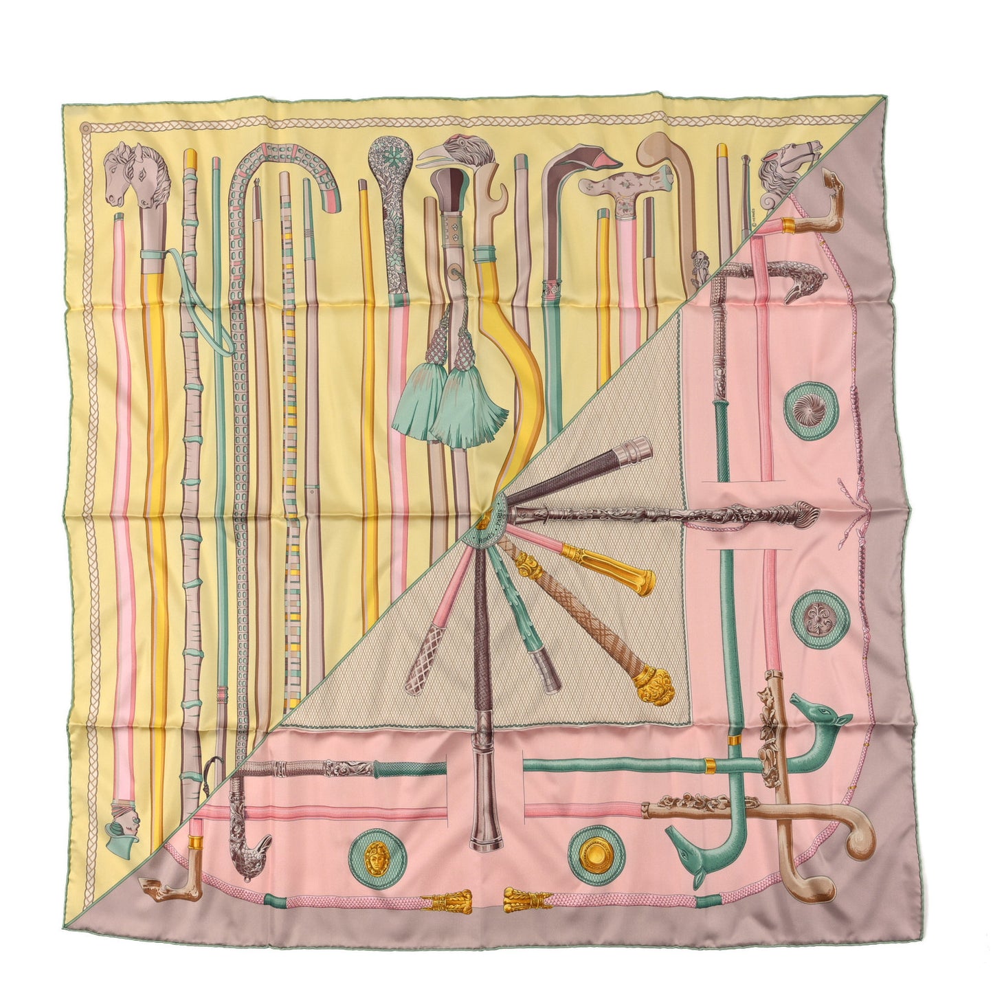 Silk Cannes Et Cannes Scarf 90 Jaune Soufre Rose Pale Vert