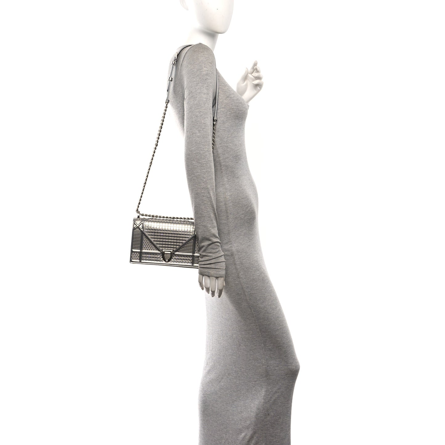 Metallic Patent Micro-Cannage Small Diorama Flap Bag Silver
