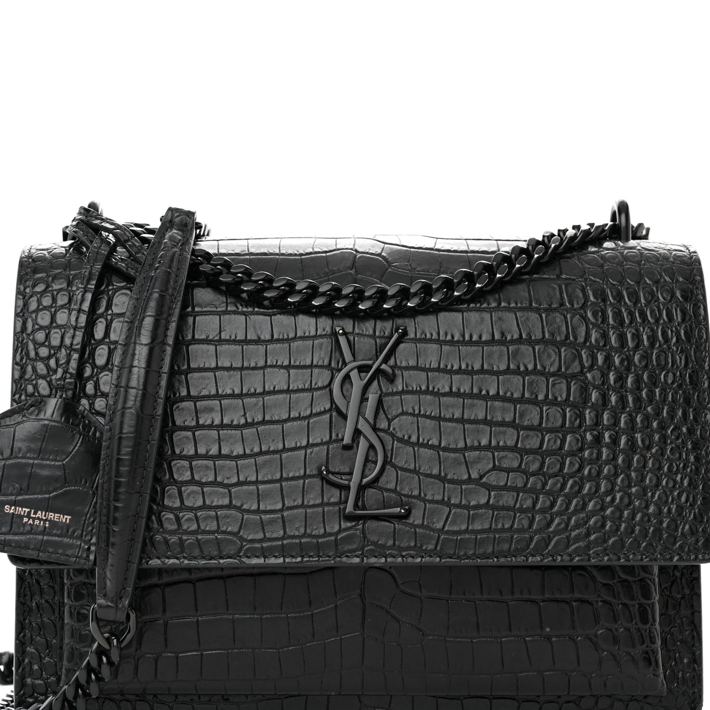 Calfskin Crocodile Embossed Medium Monochrome Monogram Sunset Black
