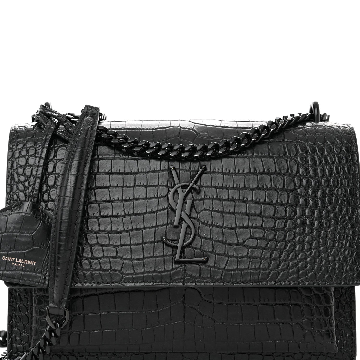 Saint Laurent Calfskin Crocodile Embossed Medium Monochrome Monogram Sunset Black 7 of 13