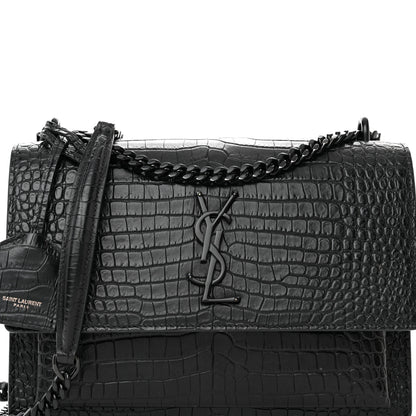 Saint Laurent Calfskin Crocodile Embossed Medium Monochrome Monogram Sunset Black 7 of 13
