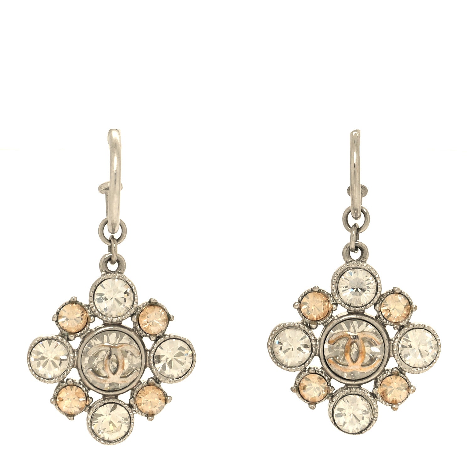 Chanel Crystal CC Flower Drop Earrings Silver 1 of 5