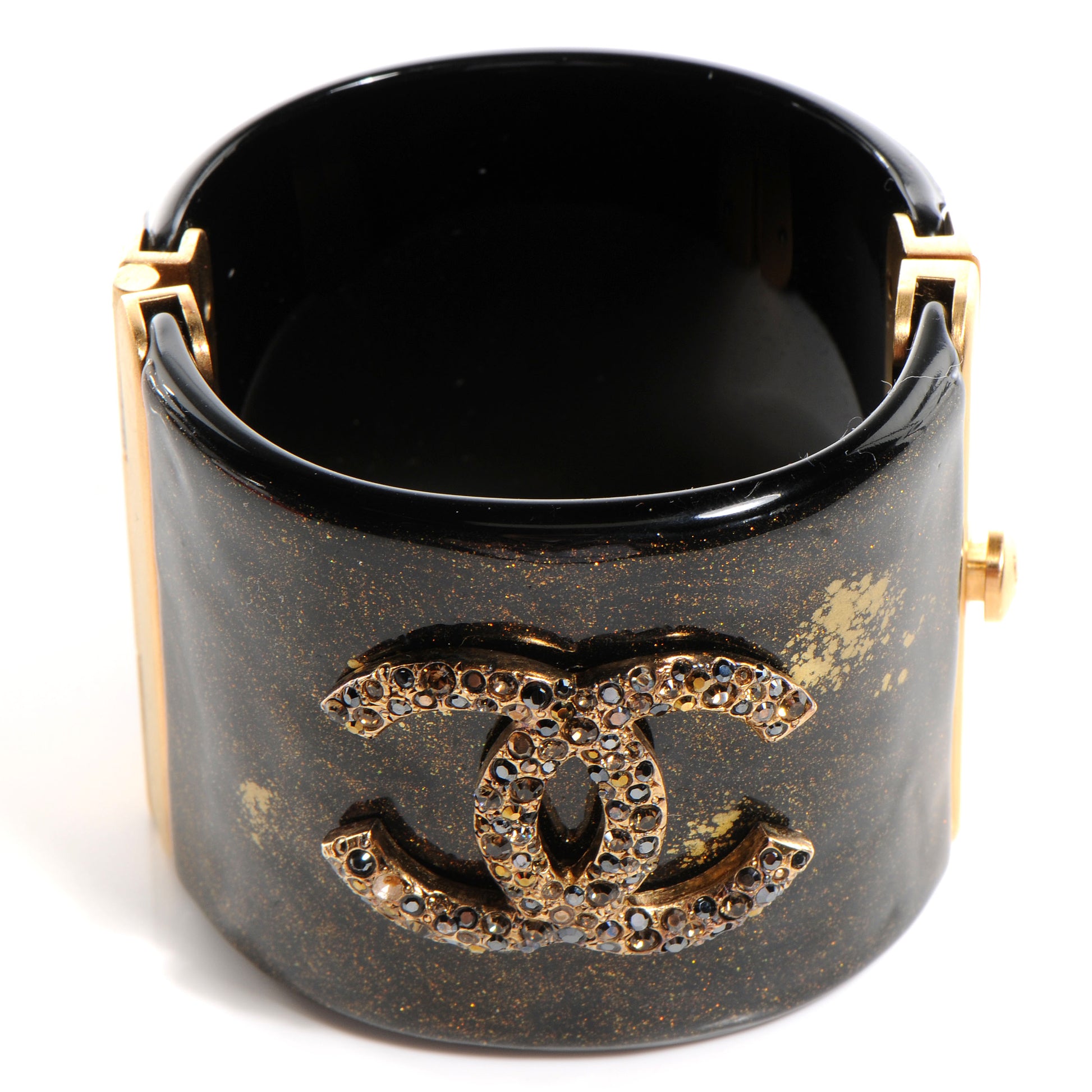 Chanel Resin Crystal CC Cuff Black and Bronze 3 of 6