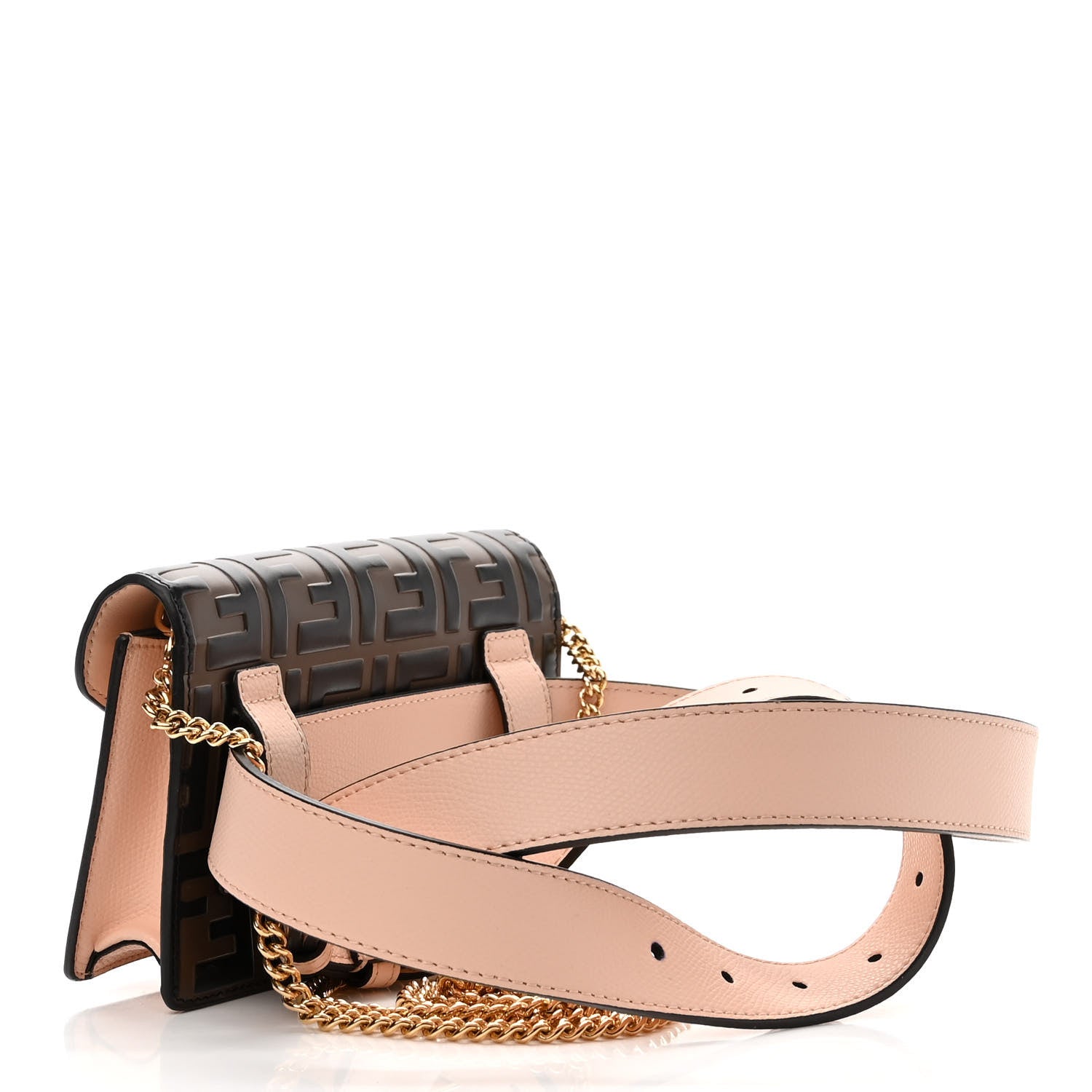 Fendi Vitello Cruise F is Fendi Bi-Color FF 1974 Embossed Envelope Belt Bag Maya Black Light Rose 3 of 11