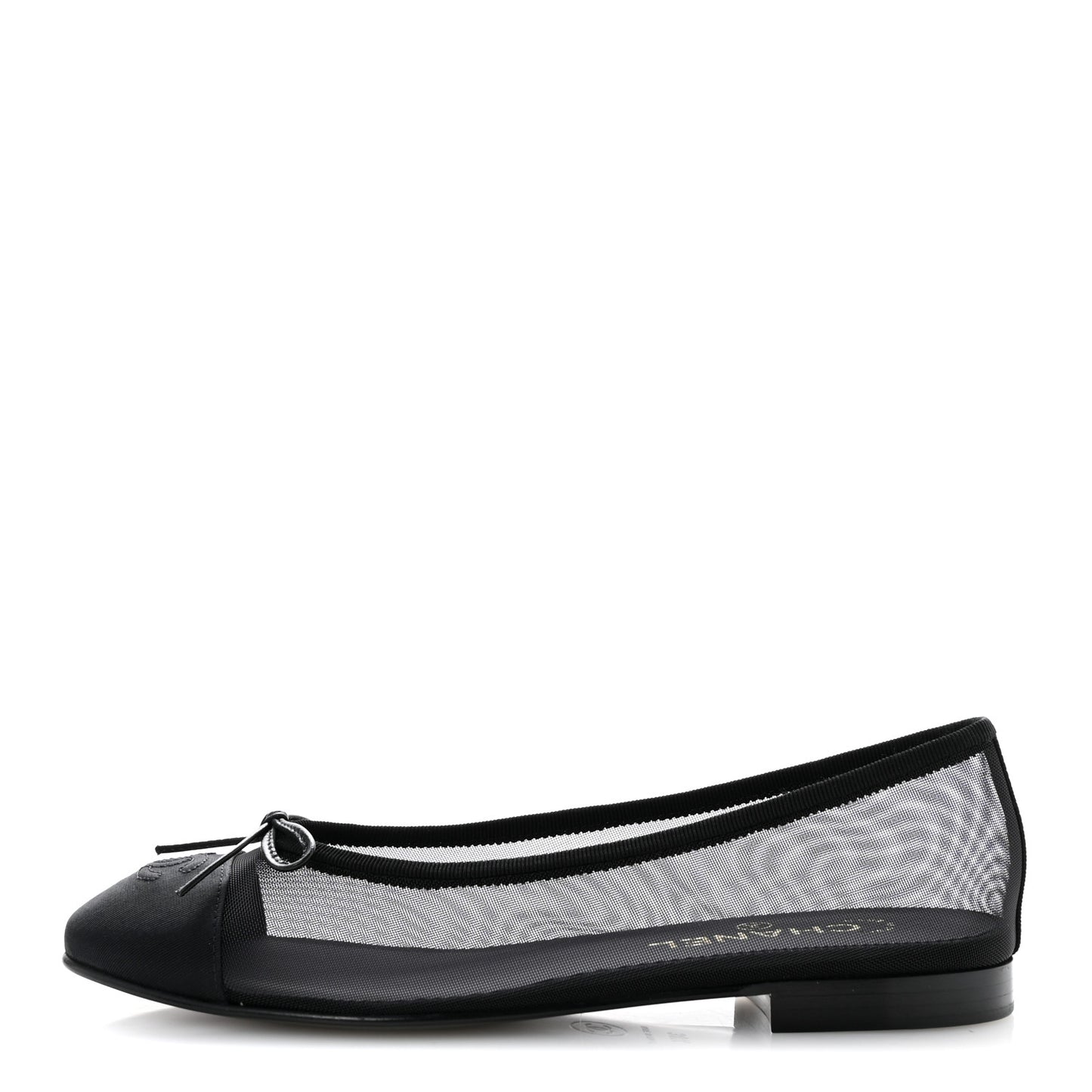 Mesh Grosgrain CC Cap Toe Ballerina Flats 38.5 Black