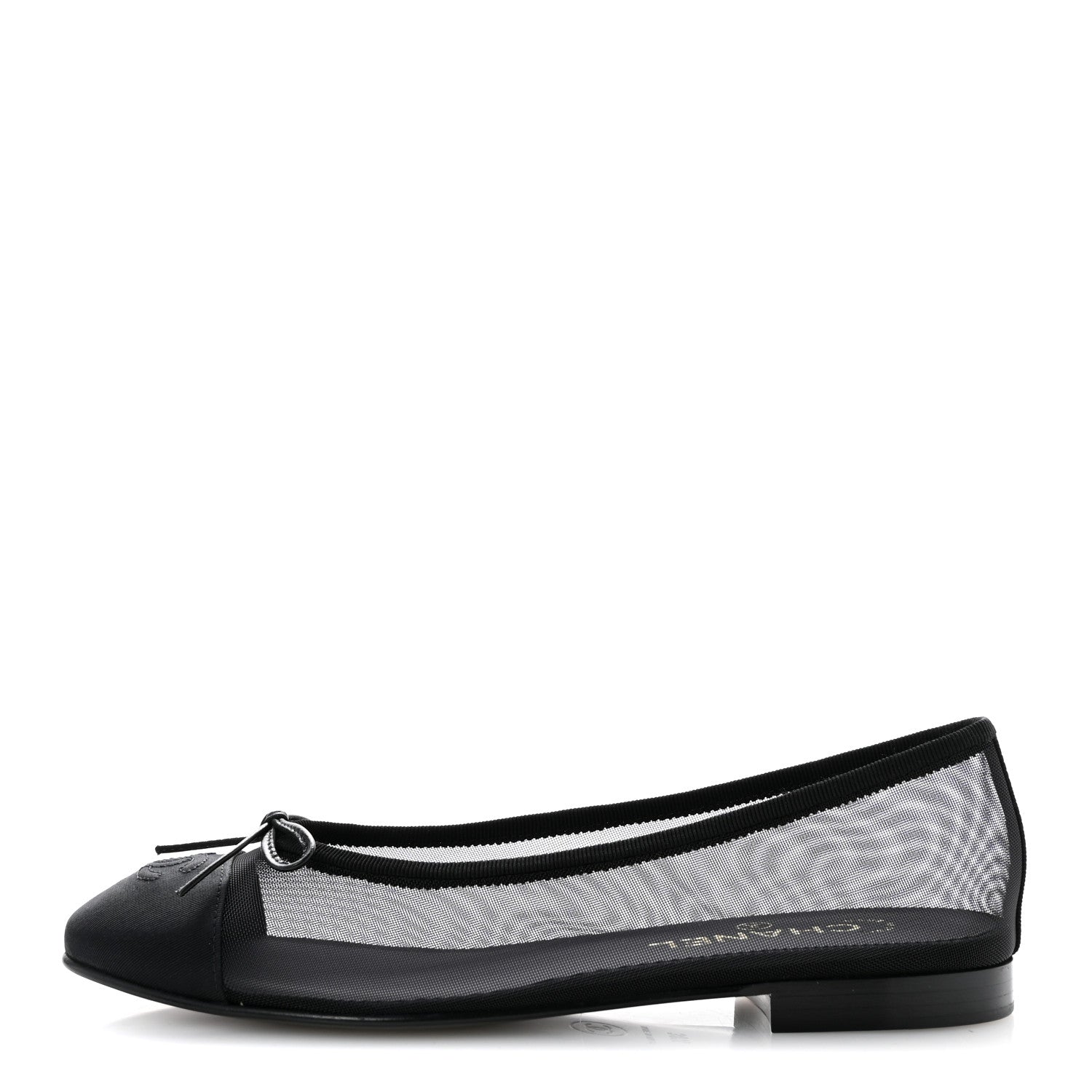 Chanel Mesh Grosgrain CC Cap Toe Ballerina Flats 38.5 Black 1 of 10
