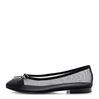Chanel Mesh Grosgrain CC Cap Toe Ballerina Flats 38.5 Black 1 of 10