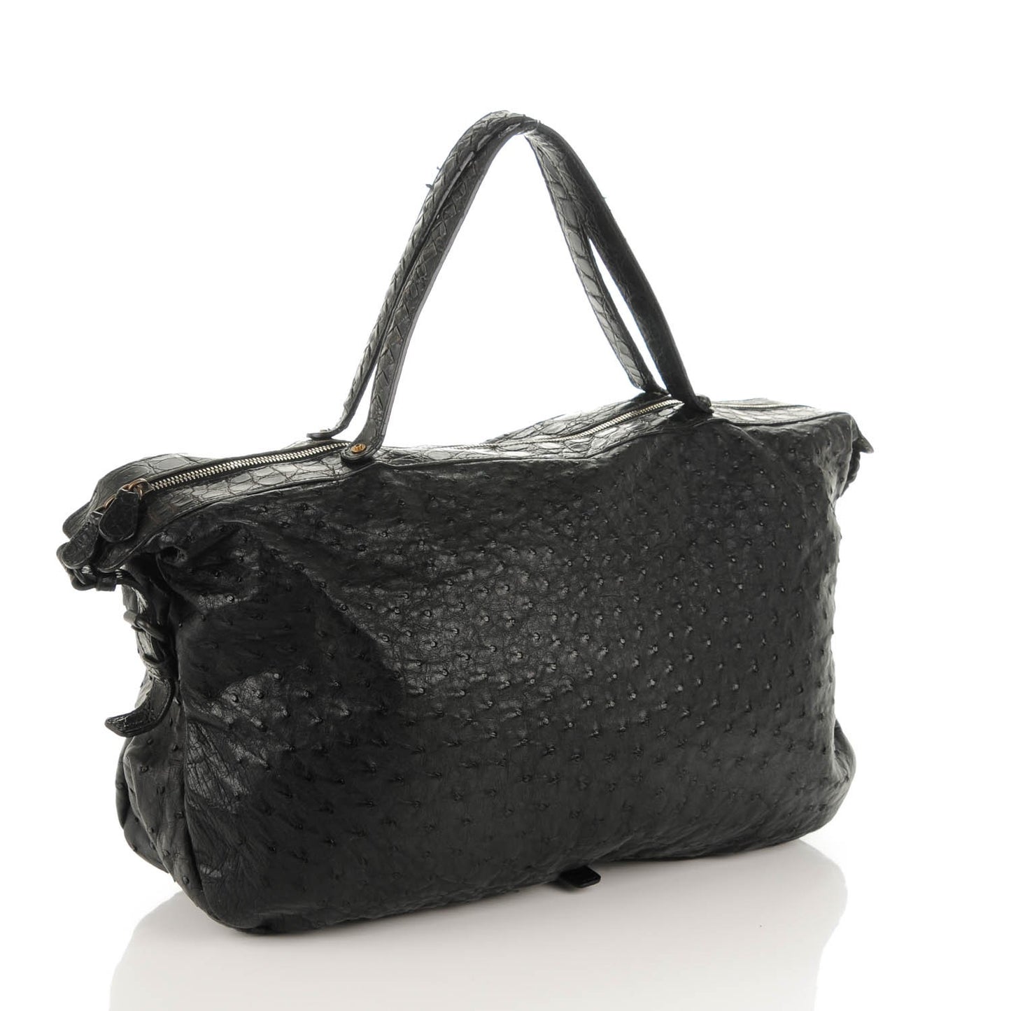 Ostrich Crocodile Shoulder Bag Black