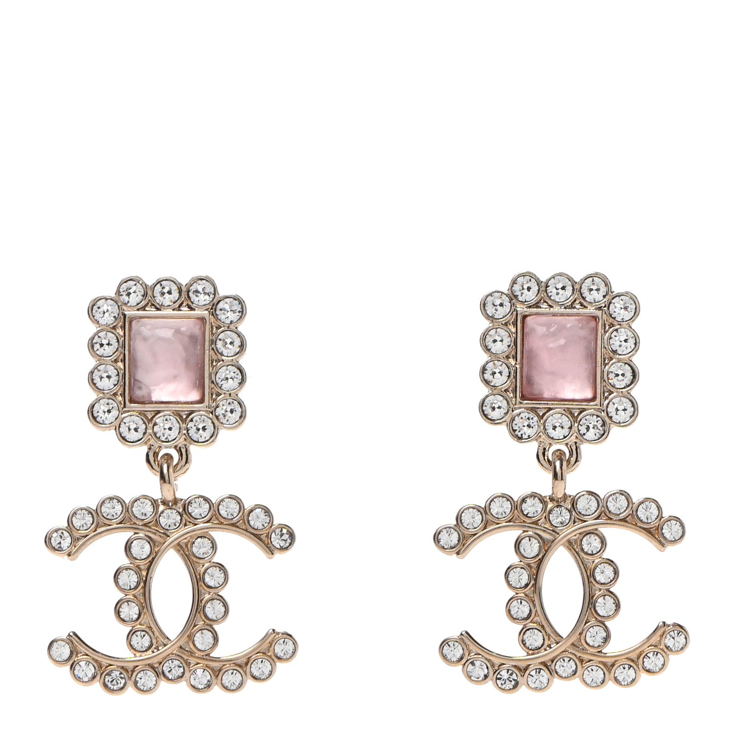 Crystal Pearl CC Drop Earrings Pink Gold