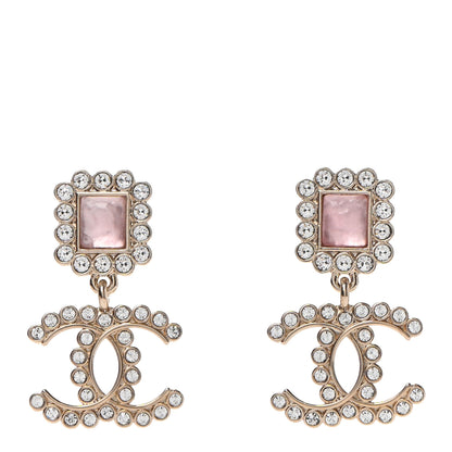 Chanel Crystal Pearl CC Drop Earrings Pink Gold 1 of 4