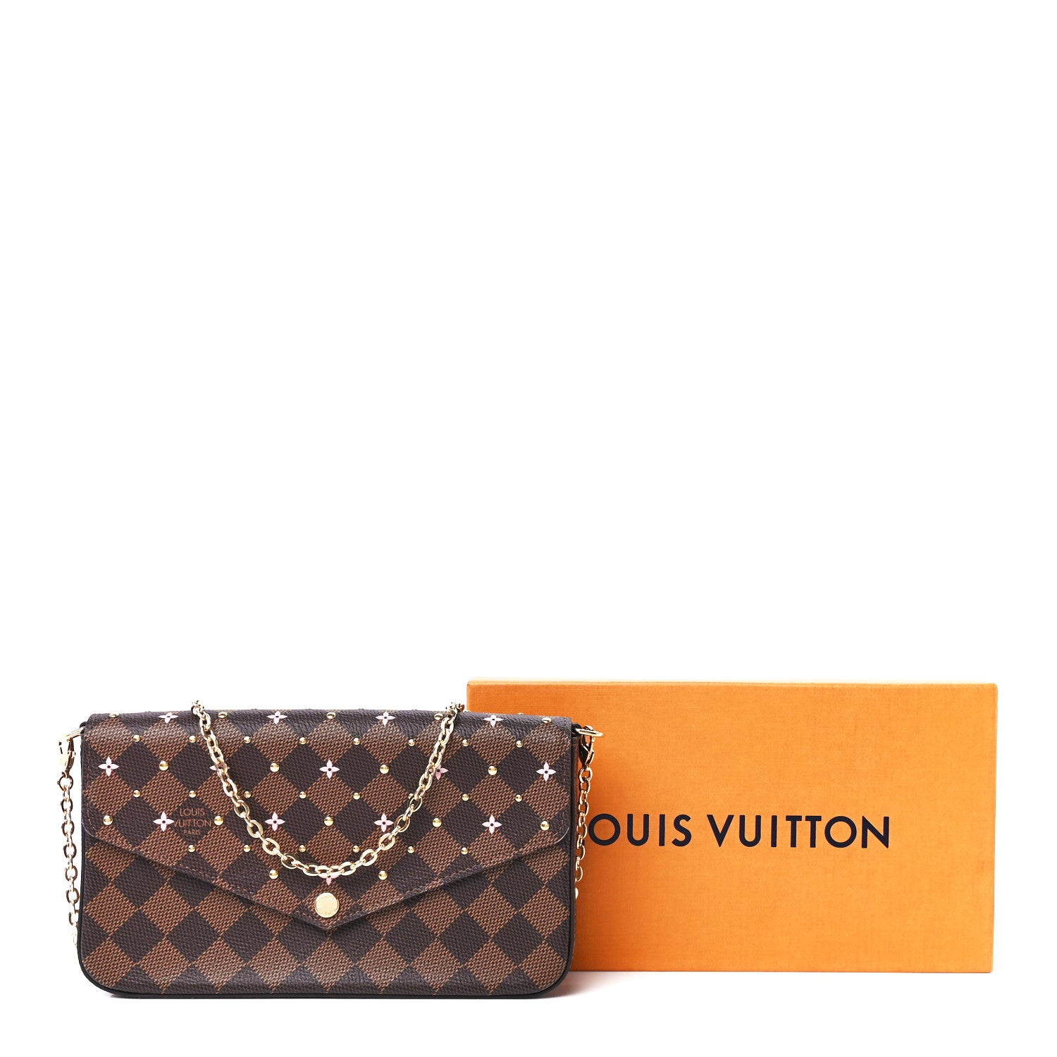 Louis Vuitton Damier Ebene Studded Pochette Felicie Chain Wallet 15 of 15