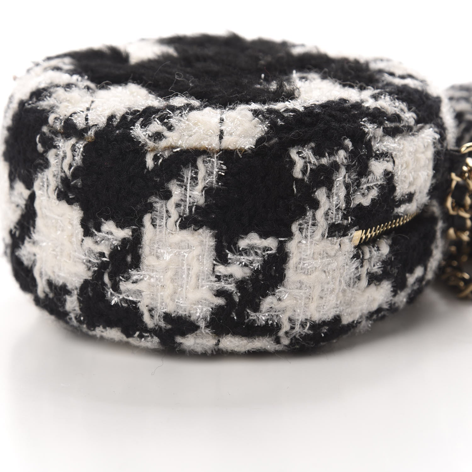 Chanel Tweed Shearling Round Clutch With Chain and Coin Purse Black and White 12 of 12