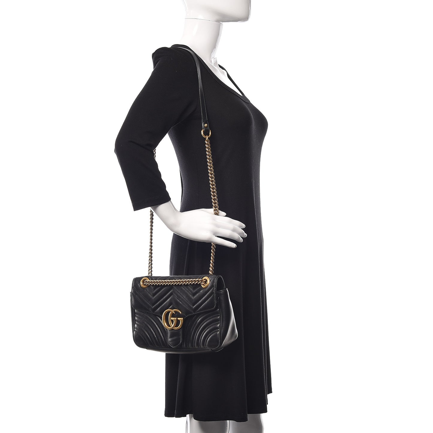 Calfskin Matelasse Small GG Marmont Shoulder Bag Black