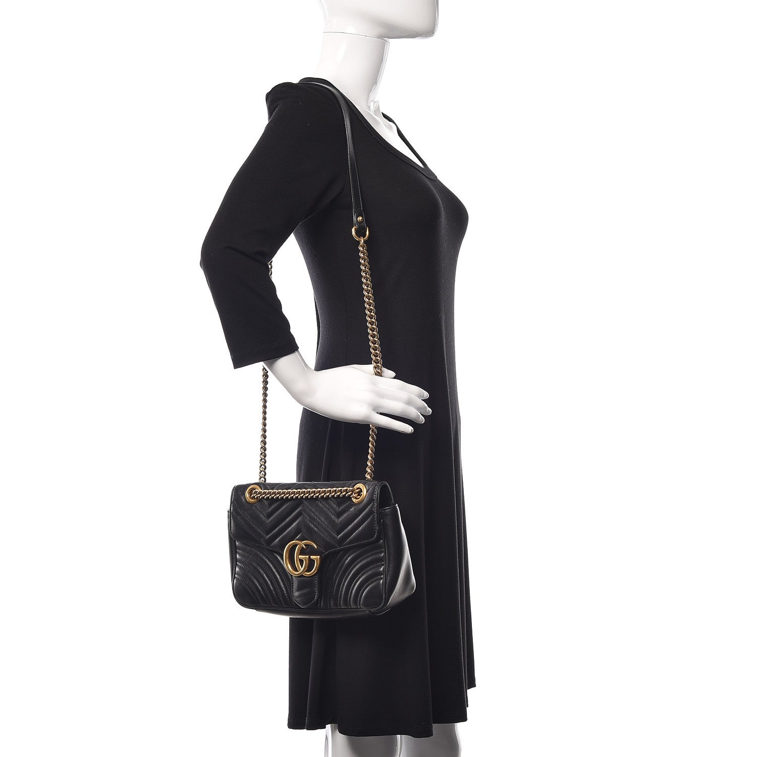 Gucci Calfskin Matelasse Small GG Marmont Shoulder Bag Black 2 of 15